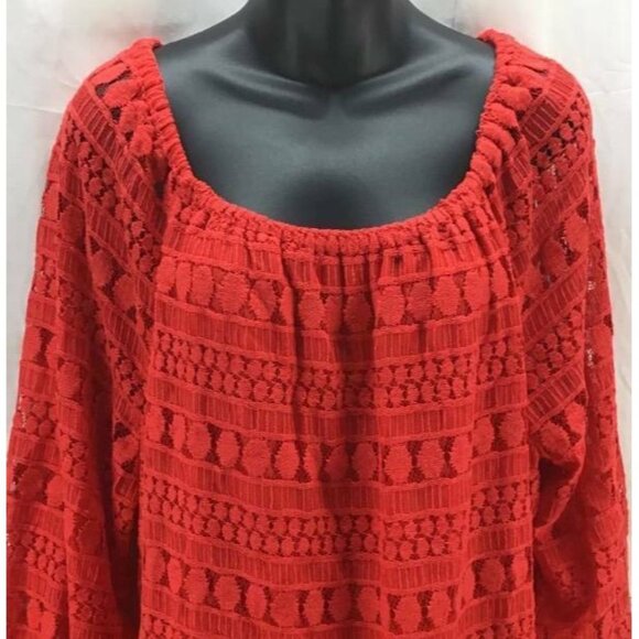 Adiva Plus Top 1X Red Lace 3/4 Sleeve Scoop New - Picture 2 of 7